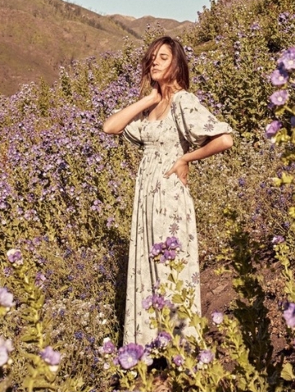 Christy Dawn Katarina Maxi Dress Water Colour Daisy Smocked  Size Medium Cottage